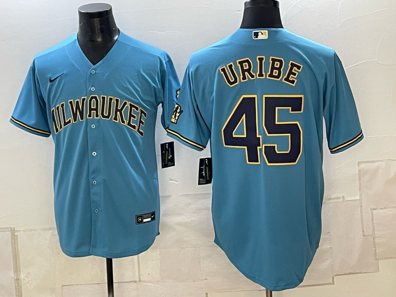 Men 2026 Milwaukee Brewers #45 Uribe blue Game Nike MLB Jersey 101602->green bay packers->NFL Jersey